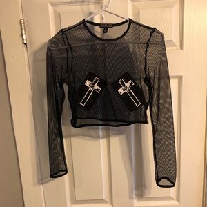 Fishnet Patched Crop Top